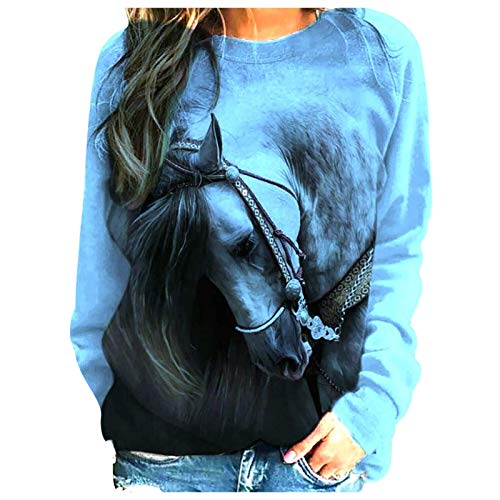 Onsoyours Pferd Druck Damen Pullover Warm Winter Druck Frauen Langarm Casual Pulli Sport Hoodie Damen Lose Hoodie Herbst Kapuzenpullover Muster 7 M von Onsoyours