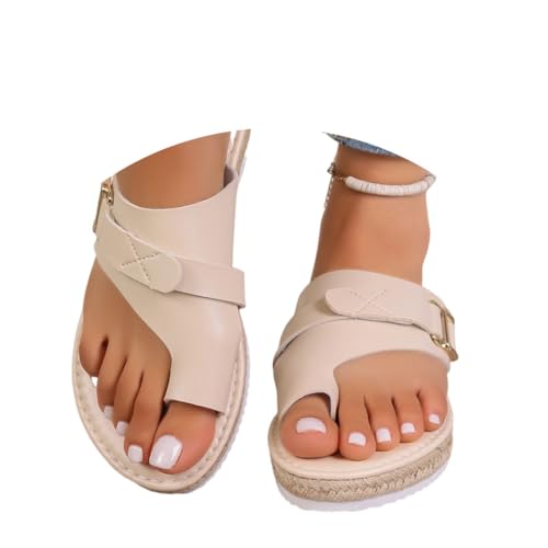 Onsoyours Plateau Sandalen Damen Sommer Hallux Valgus Schuhe Frauen Bequeme Orthopädische Hausschuhe Sommer PU Espadrilles Strandsandalen Sandaletten Pantolette A Beige 37 EU von Onsoyours