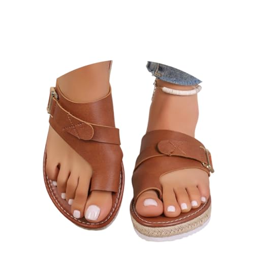 Onsoyours Plateau Sandalen Damen Sommer Hallux Valgus Schuhe Frauen Bequeme Orthopädische Hausschuhe Sommer PU Espadrilles Strandsandalen Sandaletten Pantolette A Braun 40 EU von Onsoyours