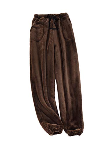 Onsoyours Plüschhose Damen Herren Fleece Plüsch Dicke Schlafanzughose Unisex Soft Fleece Pyjamahose Lange Warme Freizeithose Home Haushose Herren Kaffee M von Onsoyours