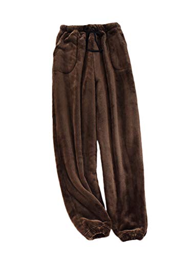 Onsoyours Plüschhose Damen Herren Fleece Plüsch Dicke Schlafanzughose Unisex Soft Fleece Pyjamahose Lange Warme Freizeithose Home Haushose Herren Kaffee XXL von Onsoyours