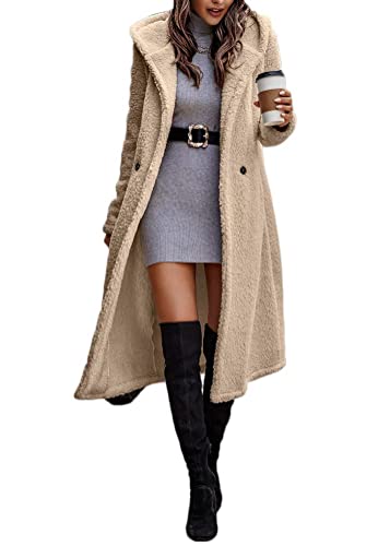 Onsoyours Plüschjacke Damen Lang Teddy Kapuzenmantel Winter Warm Kapuzenjacke Outwear Langarm Wintermantel Plüsch Mantel Mit Taschen A Aprikose LA von Onsoyours