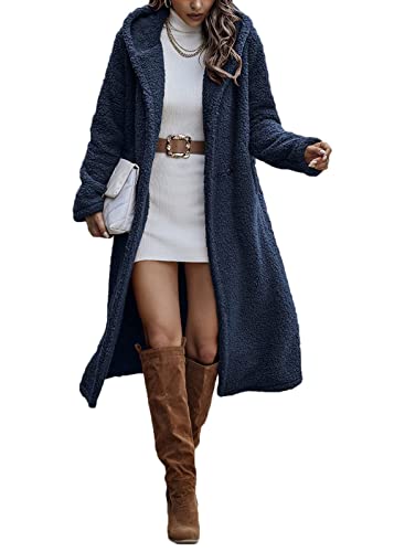 Onsoyours Plüschjacke Damen Lang Teddy Kapuzenmantel Winter Warm Kapuzenjacke Outwear Langarm Wintermantel Plüsch Mantel Mit Taschen A Blau L von Onsoyours