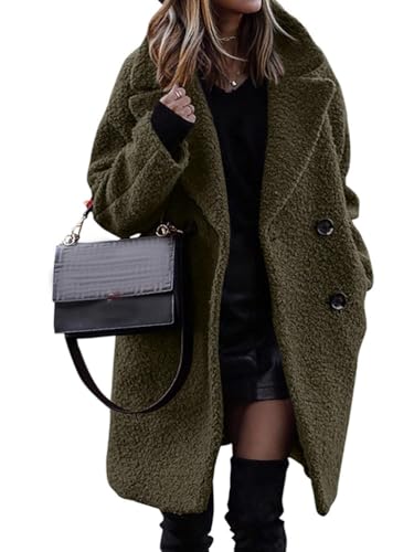 Onsoyours Plüschjacke Damen Lang Teddy Kapuzenmantel Winter Warm Kapuzenjacke Outwear Langarm Wintermantel Plüsch Mantel Mit Taschen B Armeegrün XL von Onsoyours