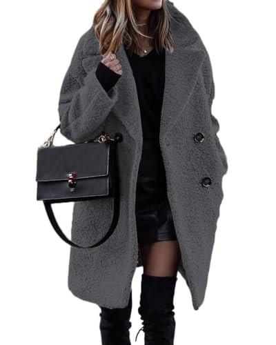 Onsoyours Plüschjacke Damen Lang Teddy Kapuzenmantel Winter Warm Kapuzenjacke Outwear Langarm Wintermantel Plüsch Mantel Mit Taschen B Dunkelgrau XL von Onsoyours