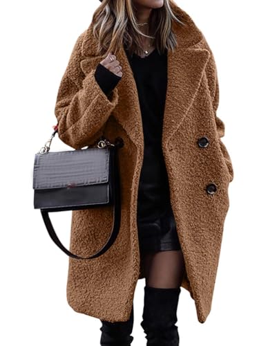 Onsoyours Plüschjacke Damen Lang Teddy Kapuzenmantel Winter Warm Kapuzenjacke Outwear Langarm Wintermantel Plüsch Mantel Mit Taschen B Dunkelkhaki S von Onsoyours