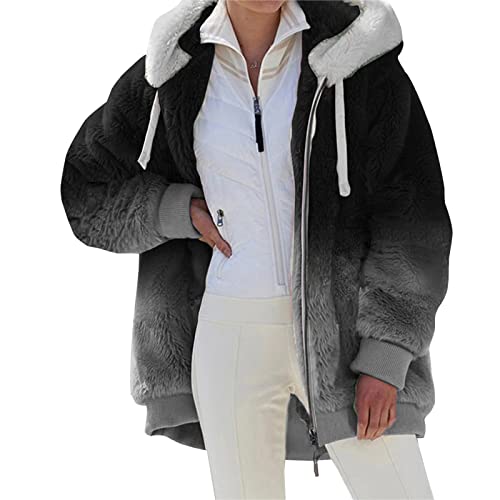 Onsoyours Plüschjacke Damen Teddy mit Kapuze Kurz Lang Flauschig Elegant Plüschmantel Plüsch Oberbekleidung für Winter Kunstpelzjacke Wintermantel Hoodie Fleecejacke B Schwarz M von Onsoyours