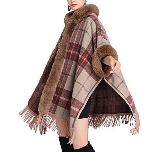 Onsoyours Poncho Damen Winter Warm Open Front Cape Schal Winterdecke Habe Übergroße Decke Kap-Schal Cardigan Coat C Khaki Einheitsgröße von Onsoyours