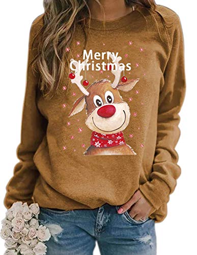 Onsoyours Pullover Damen, Teenager Mädchen Weihnachtspulli Rudolph Rentier Elfe Weihnachtspullover Just Hanging with My Gnomies Weihnachtsmann Christmas Sweatshirt Xmas Pulli Shirt A Braun XL von Onsoyours