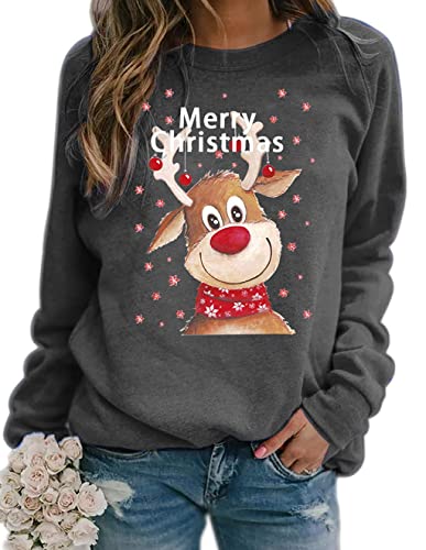 Onsoyours Pullover Damen, Teenager Mädchen Weihnachtspulli Rudolph Rentier Elfe Weihnachtspullover Just Hanging with My Gnomies Weihnachtsmann Christmas Sweatshirt Xmas Pulli Shirt A Grau S von Onsoyours