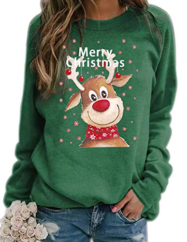 Onsoyours Pullover Damen, Teenager Mädchen Weihnachtspulli Rudolph Rentier Elfe Weihnachtspullover Just Hanging with My Gnomies Weihnachtsmann Christmas Sweatshirt Xmas Pulli Shirt A Grün XL von Onsoyours