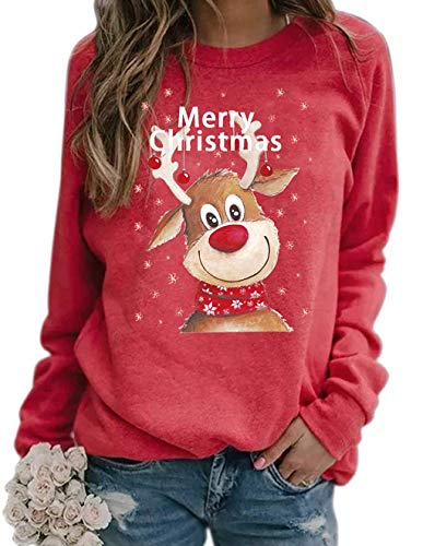 Onsoyours Pullover Damen, Teenager Mädchen Weihnachtspulli Rudolph Rentier Elfe Weihnachtspullover Just Hanging with My Gnomies Weihnachtsmann Christmas Sweatshirt Xmas Pulli Shirt A Rot XS von Onsoyours