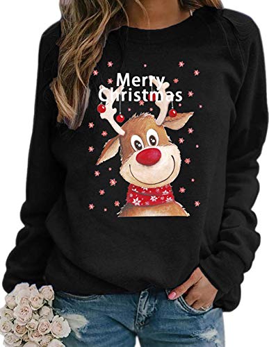 Onsoyours Pullover Damen, Teenager Mädchen Weihnachtspulli Rudolph Rentier Elfe Weihnachtspullover Just Hanging with My Gnomies Weihnachtsmann Christmas Sweatshirt Xmas Pulli Shirt A Schwarz 3XL von Onsoyours