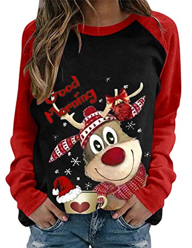 Onsoyours Pullover Damen, Teenager Mädchen Weihnachtspulli Rudolph Rentier Elfe Weihnachtspullover Just Hanging with My Gnomies Weihnachtsmann Christmas Sweatshirt Xmas Pulli Shirt B Schwarz 3XL von Onsoyours