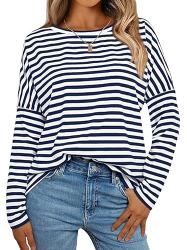 Onsoyours Pullover Damen Gestreiftes Sweatshirt Langarm Rundhals Basic Bunt Loose Fit Oberteil Tops A Marine XL Onsoyours Pullover Damen Gestreiftes Sweatshirt Langarm Rundhals Basic Bunt Loose Fit Oberteil Tops A Marine XL von Onsoyours