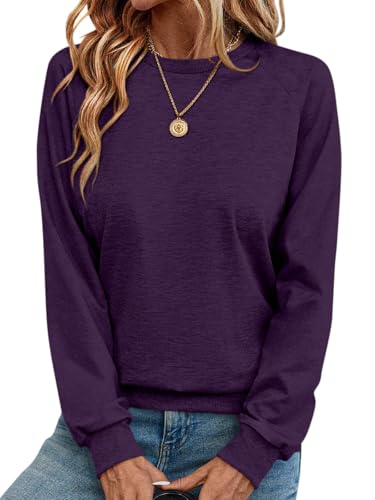 Onsoyours Pullover Damen Herbst Elegant Rundhals Langarm Sweatshirt Casual Oberteile Tops A Violett XXL von Onsoyours