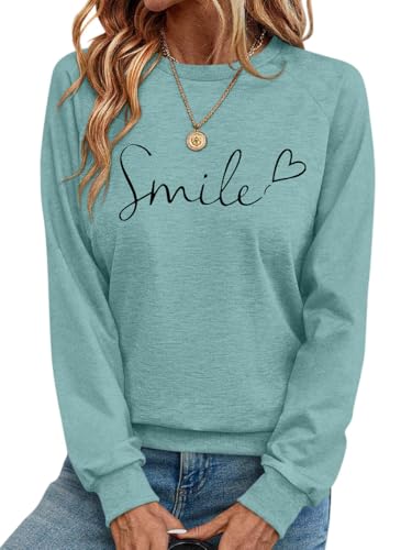Onsoyours Pullover Damen Herbst Elegant Rundhals Langarm Sweatshirt Casual Oberteile Tops B Mintgrün S von Onsoyours