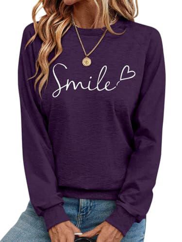 Onsoyours Pullover Damen Herbst Elegant Rundhals Langarm Sweatshirt Casual Oberteile Tops B Violett L von Onsoyours