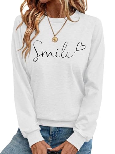 Onsoyours Pullover Damen Herbst Elegant Rundhals Langarm Sweatshirt Casual Oberteile Tops B Weiß S von Onsoyours