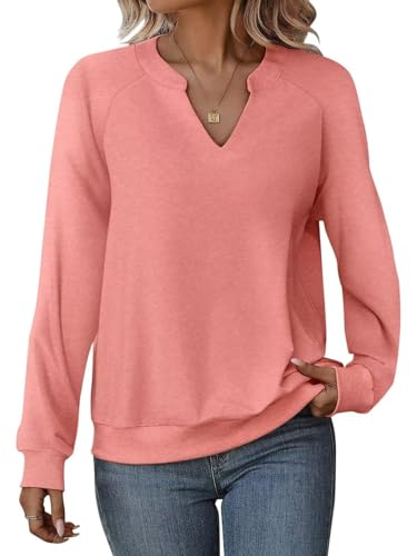 Onsoyours Pullover Damen Herbst V Ausschnitt Sweatshirt Ohne Kapuze Casual Elegant Basic Langarmshirt A Koralle L von Onsoyours