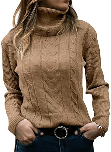 Onsoyours Pullover Damen Strickpullover Casual Einfarbig Langarm Rollkragen Feinstrick Häkelpullover Elegante Lässige Lose Pulli Oberteile Stricktop Rollkragenpullover Sweater A Aprikose XL von Onsoyours