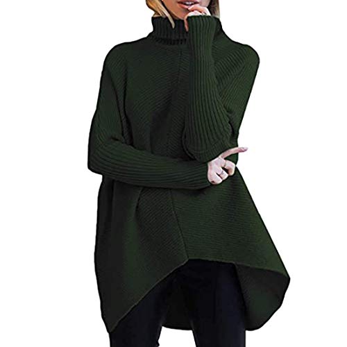 Onsoyours Pullover Damen Warm Asymmetrische Strickpullover Rollkragenpullover Solid Wrap Gestrickt Langarmshirts Oberteile Causal Armeegrün S von Onsoyours