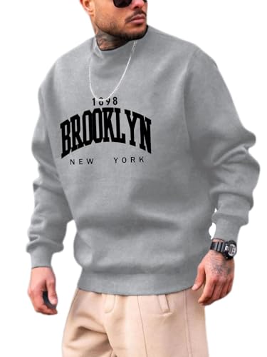 Onsoyours Pullover Herren Drucken Vintage Bluse Langarmshirt Lässiges Mode Tops Oberteil Männer Hip Hop Pullover Streetwear Sweatshirts Einfarbig Sweatshirt Herbst A Grau L von Onsoyours