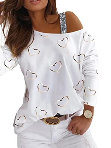 Onsoyours Pullover Mit V-Ausschnitt Bluse Spitze Einfarbig Langarmshirts Slim Fit Shirts Oberteile Damen Baumwolle Bluse Tshirt Tunika Tops C Weiß M von Onsoyours
