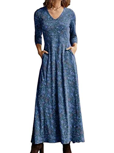 Onsoyours Pulloverkleid Damen Kleider Elegant Strickkleid Mit Gürtel V-Ausschnitt Langarm Tunika Kleid Minikleid Mit Blumen Muster Langarm Herbst Frühling Blau 2XL von Onsoyours