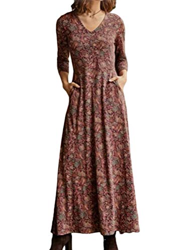 Onsoyours Pulloverkleid Damen Kleider Elegant Strickkleid Mit Gürtel V-Ausschnitt Langarm Tunika Kleid Minikleid Mit Blumen Muster Langarm Herbst Frühling Rot 2XL von Onsoyours