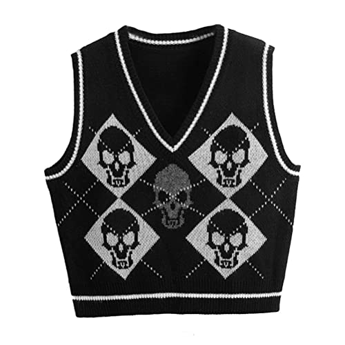 Onsoyours Pullunder Damen Stricken Weste V-Ausschnitt Ärmellos Strick Casual Pullunder Strickweste Casual Strick Tank Top Business Sweater Freizeit Ärmelloser Pullunder E Schwarz S von Onsoyours