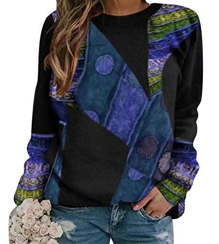 Onsoyours Pulover Damen Beste Freunde Pullover Sweatshirt Basic Langarmshirt Ocean Animal Landscape Print Kurzes Langarm-T-Shirt Bluse Tops O-Neck Lose Oberteile A Blau XXL von Onsoyours