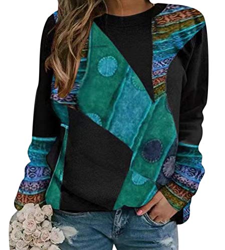 Onsoyours Pulover Damen Beste Freunde Pullover Sweatshirt Basic Langarmshirt Ocean Animal Landscape Print Kurzes Langarm-T-Shirt Bluse Tops O-Neck Lose Oberteile A Grün XXL von Onsoyours