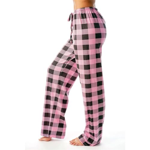 Onsoyours Pyjama Damen Schlafanzughose Lang Pyjamahose Nachtwäsche Karierte Weich Schlafhose mit Kordelzug Karierte Schlafhose Damen Pyjamahose mit Taschen und Kordelzug A Rosa S von Onsoyours