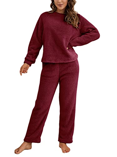 Onsoyours Pyjamas für Frauen Mädchen Damen Bequemes Kuscheln Warmes Fleece Twosie Pyjama Set Pyjama Bottoms Set Lounge Wear für Frauen A Weinrot XL von Onsoyours