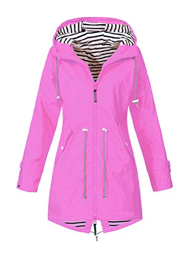 Onsoyours Regenmantel Damen Outdoor Plus Solide Wasserdichter Kapuzenjacke Regenjacke für Damen Outdoorjacken Wasserdichter Regenmantel mit Kapuze Windproof B Violett 44 von Onsoyours