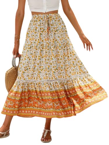 Onsoyours Rock Damen Lang Elegant Hohe Taille Maxi Röcke A-Linie Flowy Boho Blumenrock A1 L von Onsoyours