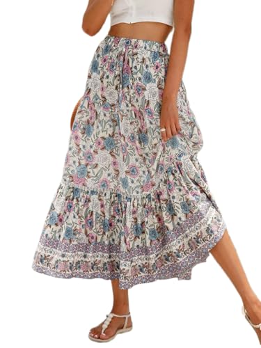 Onsoyours Rock Damen Lang Elegant Hohe Taille Maxi Röcke A-Linie Flowy Boho Blumenrock A3 M von Onsoyours