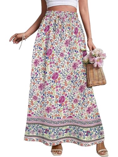 Onsoyours Röcke Damen Sommer Rock Lang Maxirock A-Linie Sommerrock Hohe Taille Elastisch Boho Strandrock A9 L von Onsoyours
