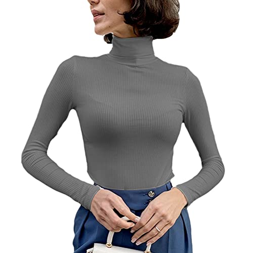 Onsoyours Rollkragenpullover Damen Basic Pullover Winter Dünn Strickpullover In Weich Feinstrick Langarmshirt Stehkragen Strickpulli Langarm Rolli Pulli Sweater A Grau Einheitsgröße von Onsoyours