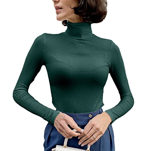 Onsoyours Rollkragenpullover Damen Basic Pullover Winter Dünn Strickpullover In Weich Feinstrick Langarmshirt Stehkragen Strickpulli Langarm Rolli Sweater Pulli A Dunkelgrün Einheitsgröße von Onsoyours
