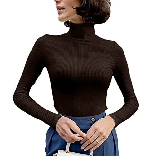 Onsoyours Rollkragenpullover Damen Basic Pullover Winter Dünn Strickpullover In Weich Feinstrick Langarmshirt Stehkragen Strickpulli Langarm Rolli Sweater Pulli A Kaffee Einheitsgröße von Onsoyours