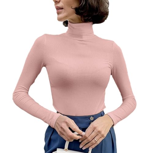Onsoyours Rollkragenpullover Damen Basic Pullover Winter Dünn Strickpullover In Weich Feinstrick Langarmshirt Stehkragen Strickpulli Langarm Rolli Sweater Pulli A Rosa Einheitsgröße von Onsoyours
