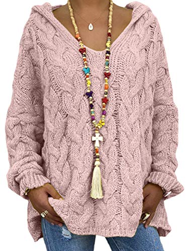 Onsoyours Rosa Fledermausärmel Mit Kapuzen Lässige Oversize Strickpullover Sweater Damen Mode Pullover S von Onsoyours