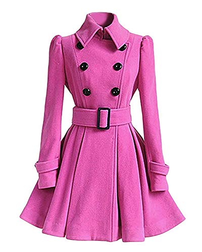 Onsoyours Rosa Mit Bindegürtel Umlegekragen Langarm Peplum WollMantel Winter Warme Ausgestellter Tweed Mantel Damen Mode XS von Onsoyours