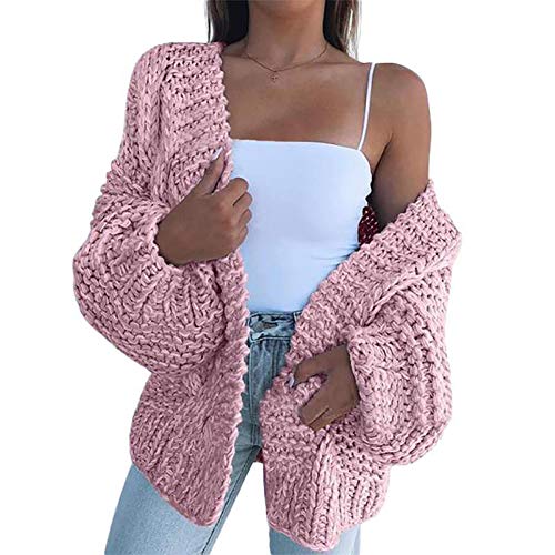 Onsoyours Rosa V-Ausschnitt Laternenärmel Oversize Lässige Grobe Cardigan Strickjacke Damen Mode XXL von Onsoyours