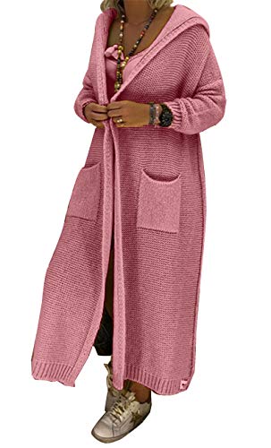 Onsoyours Rosa Zopfmuster Kapuzen Langarm Oversize Grobe Cardigan Strickjacke Lang Sweater Damen Mode M von Onsoyours
