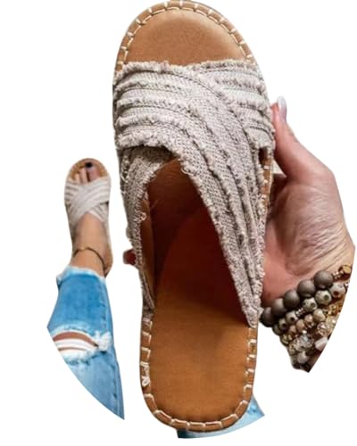 Onsoyours Sandalen Damen Flach Strand Bohemian Sandalen Zehentrenner Freizeit Sommerschuhe Slippers Flip Flop Strandsandalen A Grau 38 EU von Onsoyours