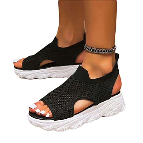 Onsoyours Sandalen Damen Herren Sommerschuhe Offener Zeh Plateau Elegant Atmungsaktives Netz Pantoletten Mit Ankle Strap Schuhe Freizeitschuhe C Schwarz 39 EU von Onsoyours