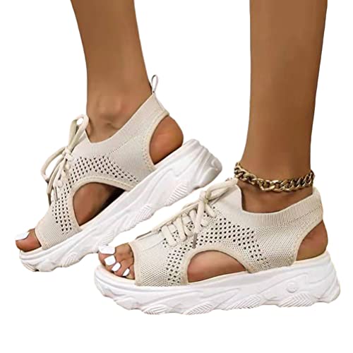 Onsoyours Sandalen Damen Herren Sommerschuhe Offener Zeh Plateau Elegant Atmungsaktives Netz Pantoletten Mit Ankle Strap Schuhe Freizeitschuhe F Beige 39 EU von Onsoyours